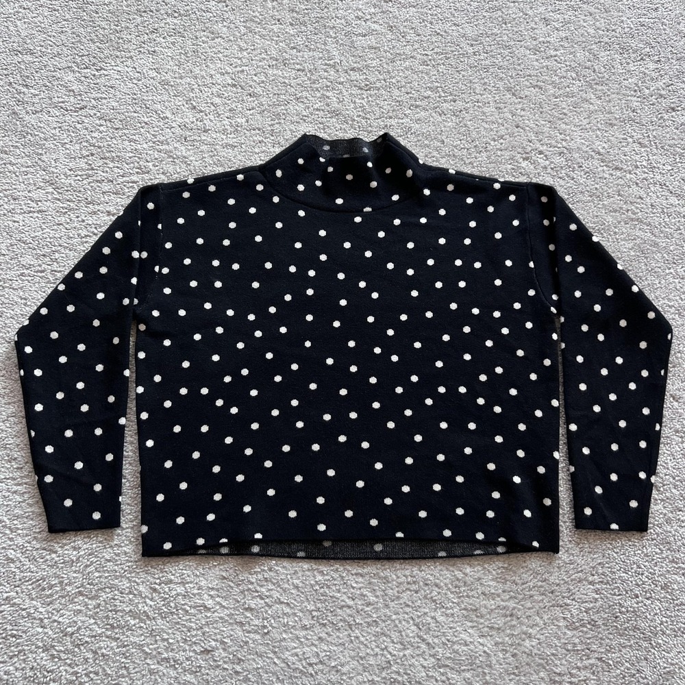 Maeve Mock Neck Polka Dot Sweater Womens S Black Knit Long Sleeve Pullover